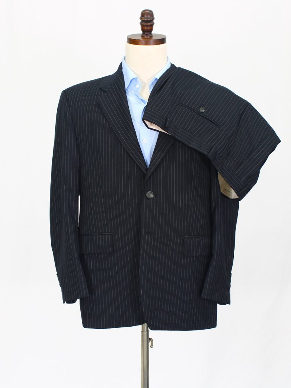 Ralph Lauren 40S 34x30 Black Full Suit 2-Button Stripe R741